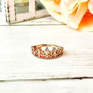 New Rose Gold Tone Crown Ring w/Rhinestones Size 7 Princess Queen Funky Eclectic